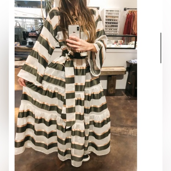 Lisa Marie Fernandez The Boatneck Peasant Dress Striped Maxi Dress with Belt - Picture 1 of 8